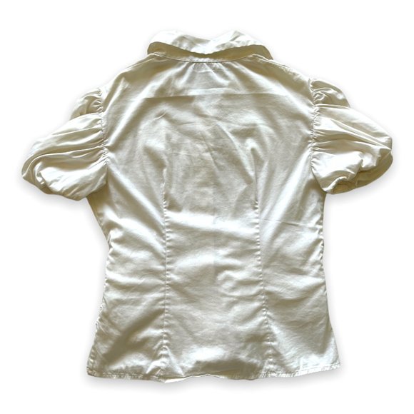 PRADA White Button-Up Blouse with Puff Sleeves and Tie Waist | Size 4 Excellent - Picture 4 of 8
